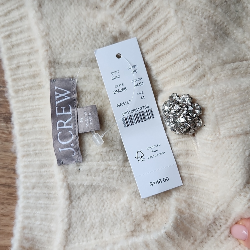 NWT J.Crew cable-knit cardigan/sweater with jewel buttons size M - Picture 3 of 9
